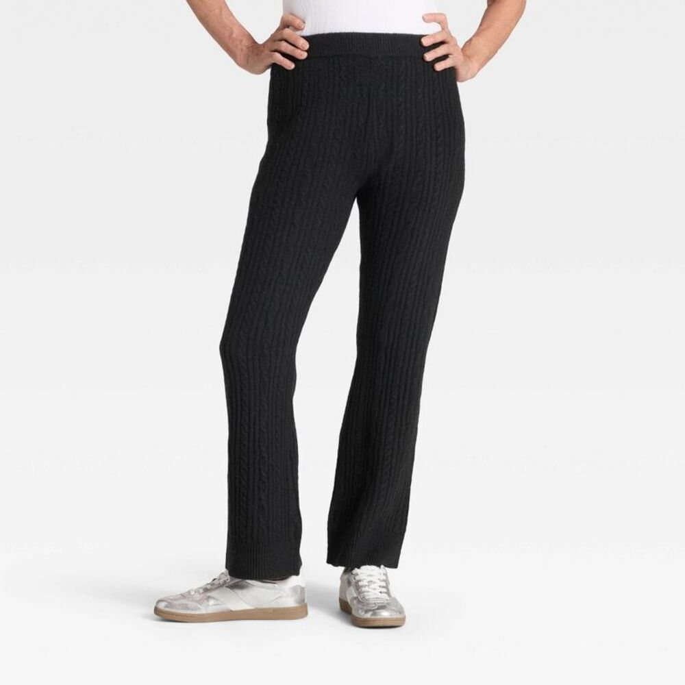 Women's High-Rise Wide Leg Ankle Sweater Pull-On Pants - Black S